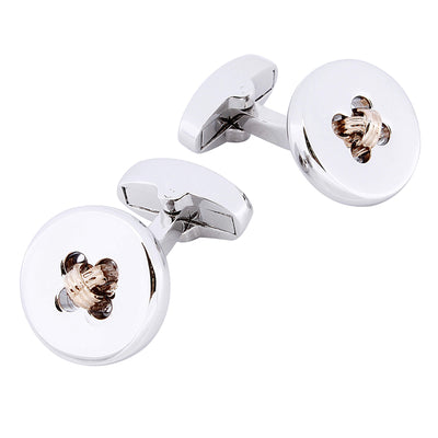 Silver Button with Rose Gold Thread Cufflinks