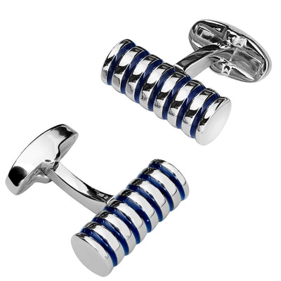 Silver Cylinder with Black Grooves Cufflinks