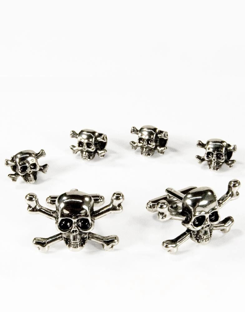 Skull & Crossbones Silver Cufflinks and Stud Set