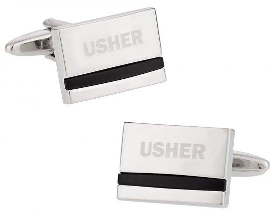 Usher Laser Etched Onyx Silver Wedding Cufflinks