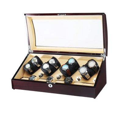 Mahogany Watch Winder Box, 8 + 8 Watch Winder Box, Cuffed Watch Watch Winder, Clinks Australia Watch Winder Box, Mahogany Watch Winder Box on Cuffed, Australia Watch Winder Box, Watch Winder Storage Box, Watch Winder Display Box, Watch Winder Box for 8 + 8, Watch Winder Box, Mahogany, CW0802, Clinks.com