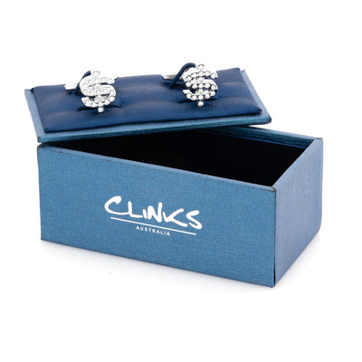 Silver Crystal $ Dollar Sign Cufflinks