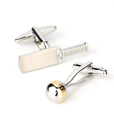 Silver and Gold Cricket Ball and Bat Cufflinks