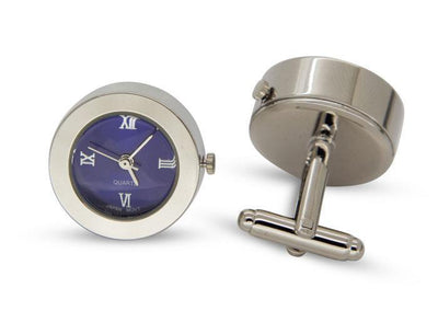 Round Blue Faced Working Clock Watch Cufflinks