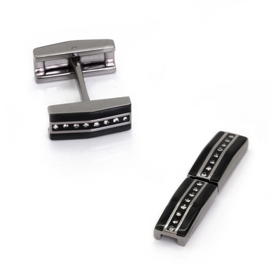 Black Gunmetal and Crystal Fold Flat Cufflinks