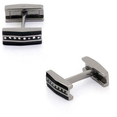 Black Gunmetal and Crystal Fold Flat Cufflinks