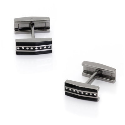 Black Gunmetal and Crystal Fold Flat Cufflinks