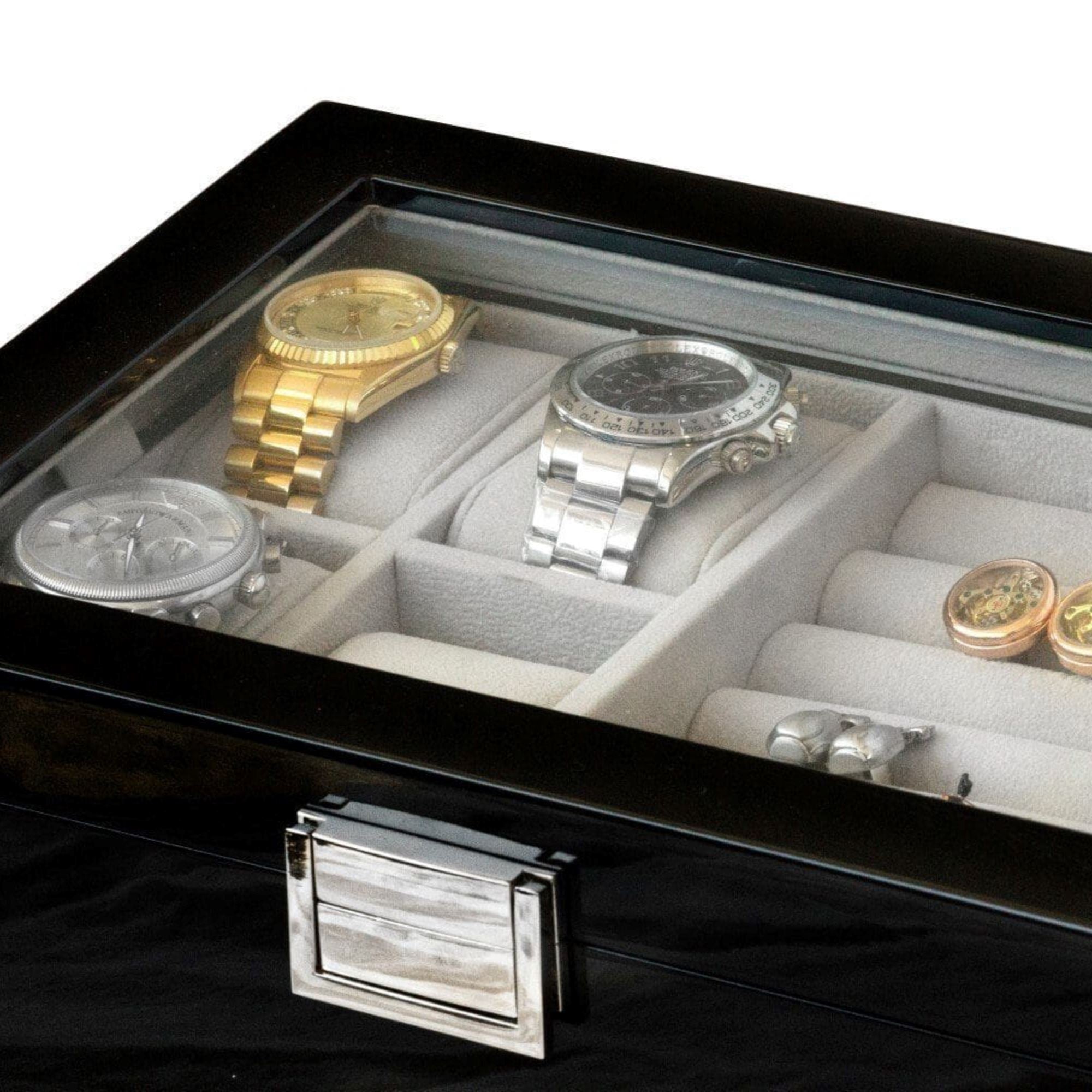 50 Pair Cufflink and Watch Box Double Decker Black Cufflink Boxes Clinks 