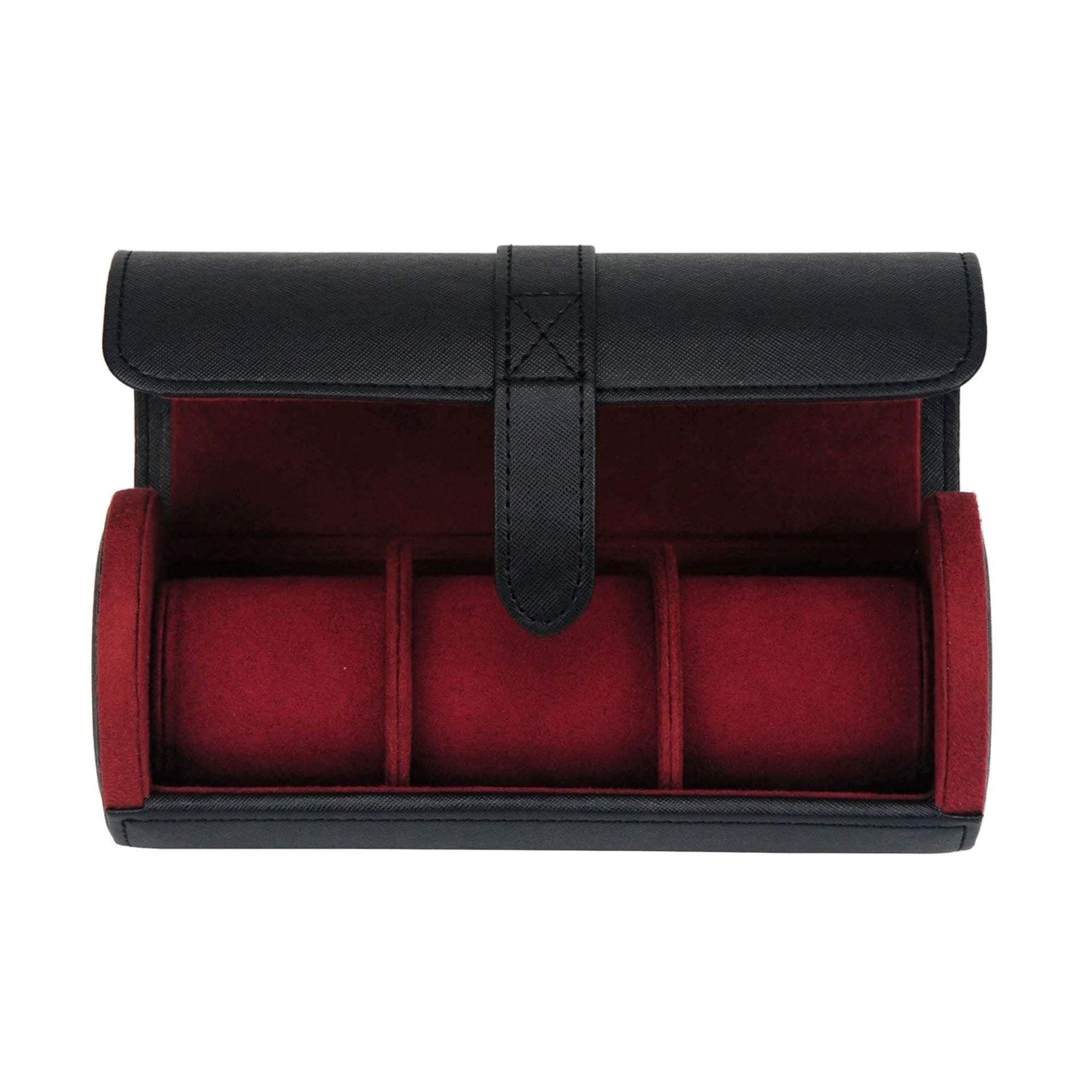 Watch Roll Case for 3 in Black Vegan Leather Watch Boxes Clinks 