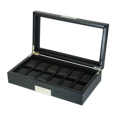 12 Slots Black Wooden Watch Box