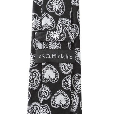 Black and White Paisley Heart Men's Tie