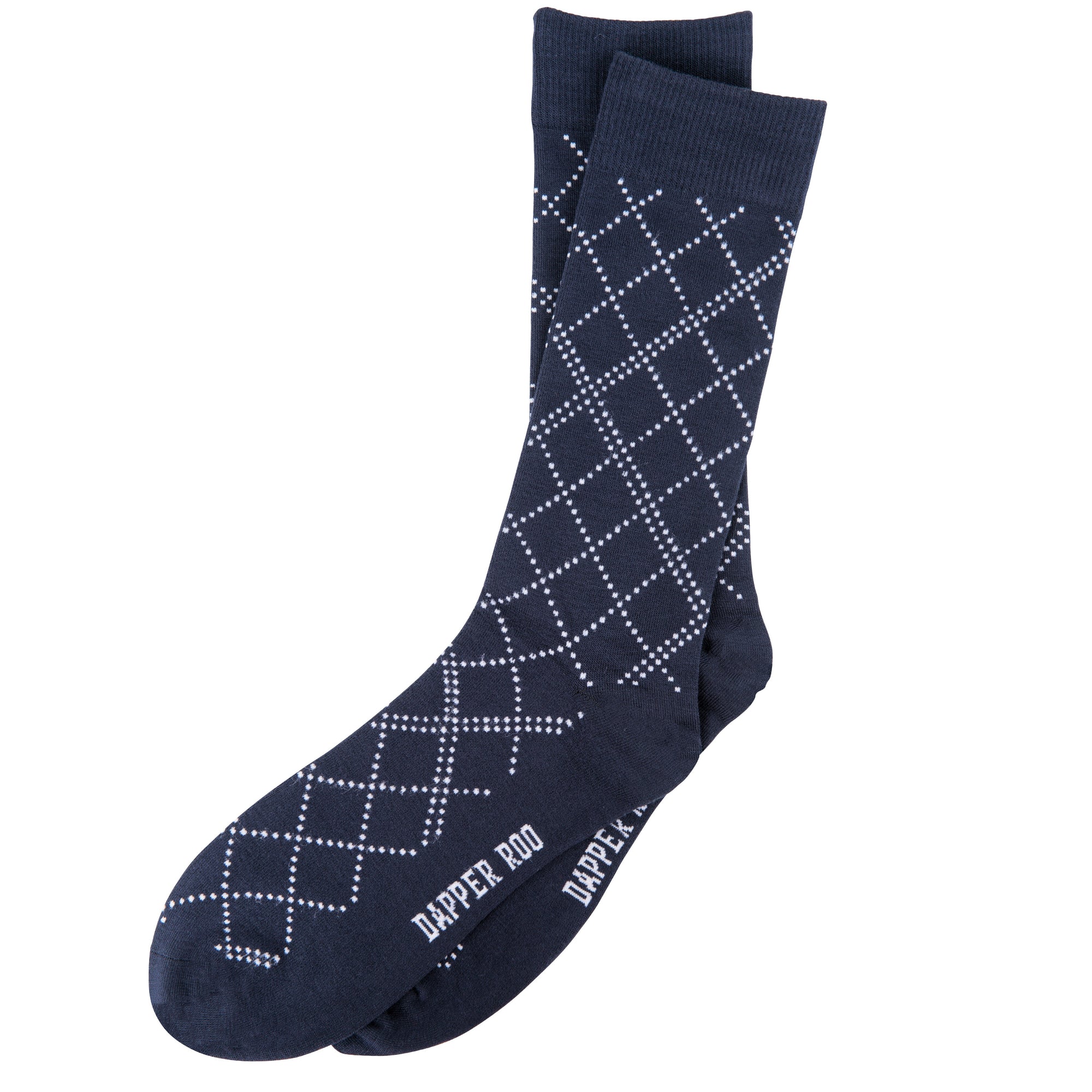 Diamond Lattice Blue Bamboo Socks by Dapper Roo, Diamond Lattice Bamboo Socks, Dapper Roo, Socks, Navy Blue, White, Bamboo, Elastane, Nylon, Elastic, SK2041, Men's Socks, Socks for Men, Clinks.com