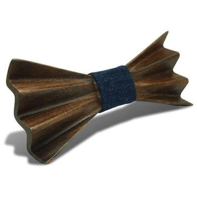 Dark Wood 3D Accordion Style Adult Bow Tie in Denim, Bow Ties, BTA041, Wooden Bow Ties, Cuffed, Clinks, Clinks Australia
