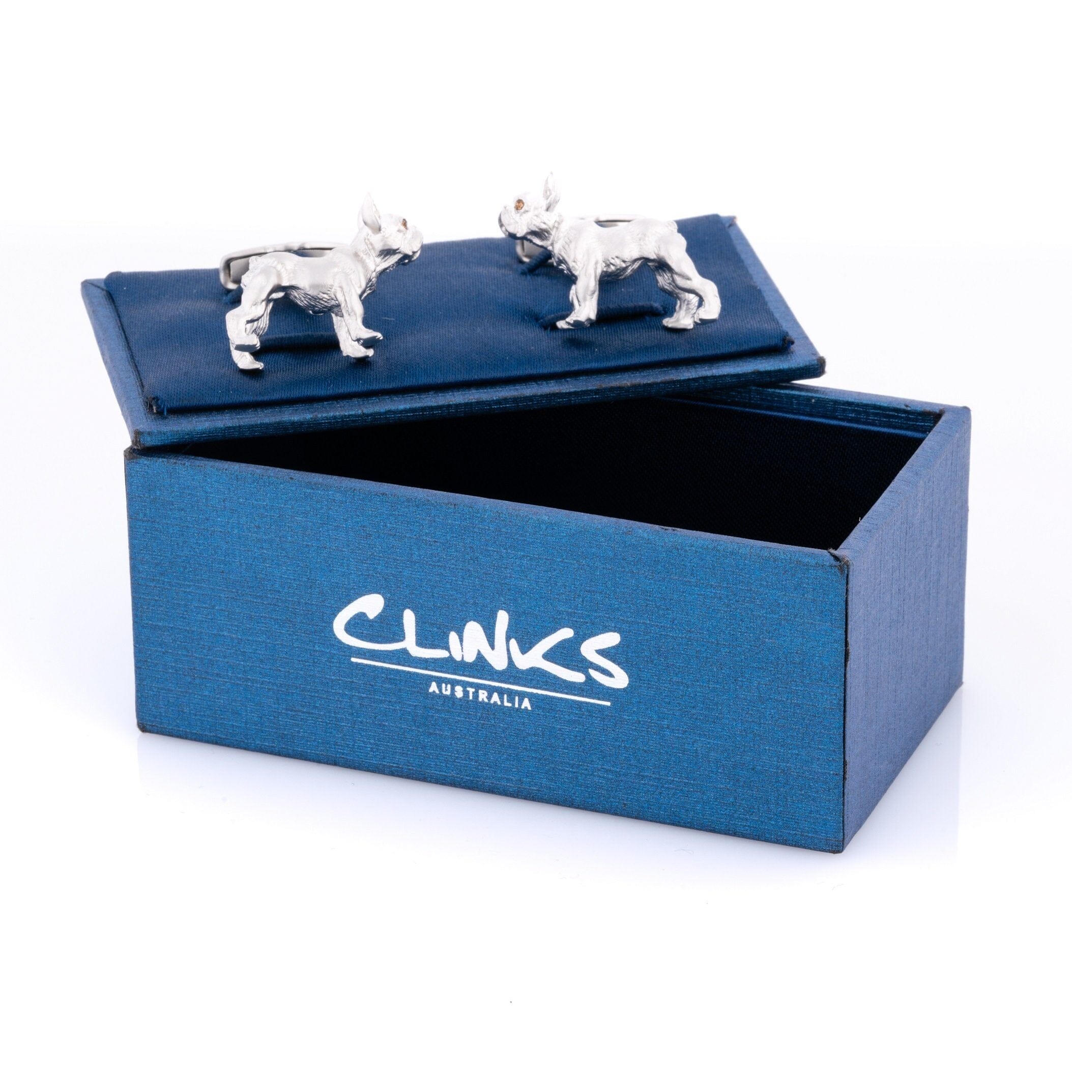 Silver Bulldog Cufflinks with Brown Crystal Eyes Novelty Cufflinks Clinks Australia 