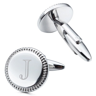 Silver Initial Round Cufflinks