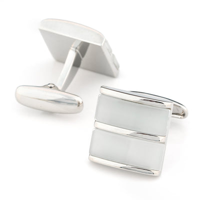 Dual White Ice Cateye Silver Cufflinks