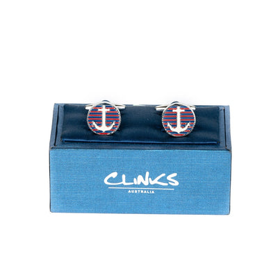 Red and Blue Stripes Anchor Cufflinks