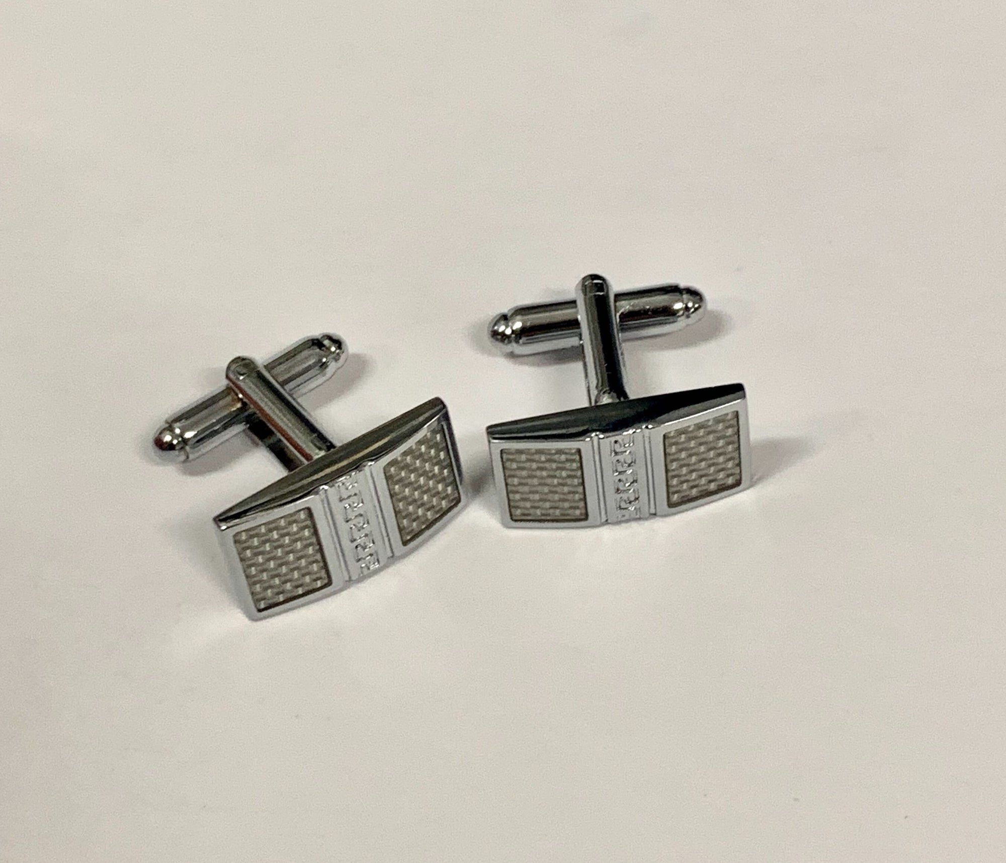 Rectangular Silver Carbon Fibre Cufflinks