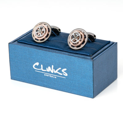 Bicycle Gear Cog Cufflinks in Gunmetal Silver Gold