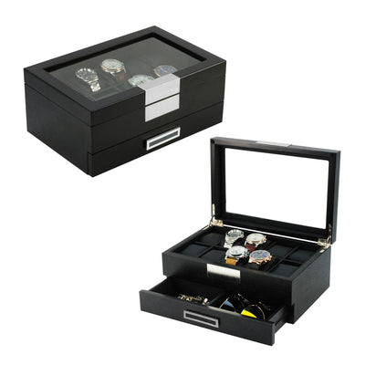 Black Wooden Watch Box, 10 Watch Box, Cuffed Watch Box, Clinks Australia Watch Box, Black Watch Boxes on Cuffed, Australia Watch Box, Watch Storage Box, Watch Display Box, 10 Slots Watch Boxes, Watch Boxes for 10, Wooden Watch Box, Black, Wooden, Watch Boxes with Drawer, Storage Boxes, CB5007, Clinks.com