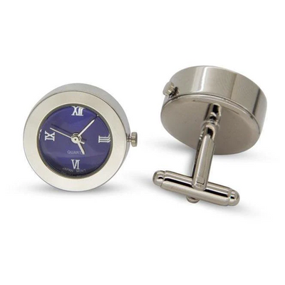 Round Blue Faced Working Clock Watch Cufflinks