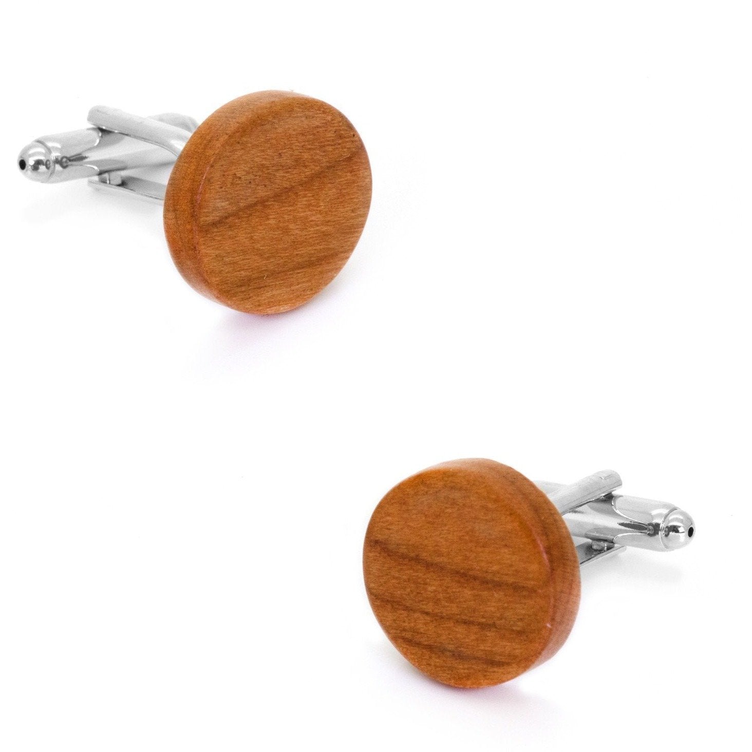 Round Light Brown Wood Cufflinks