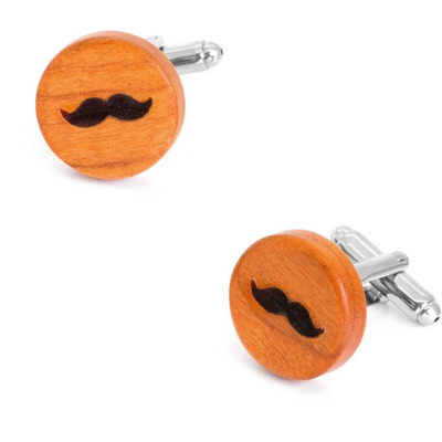 Round Wood Moustache Cufflinks