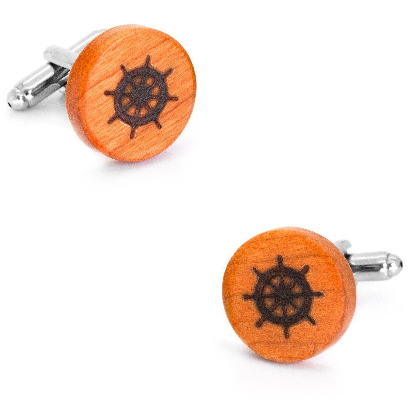 Round Wood Ship's Wheel Cufflinks