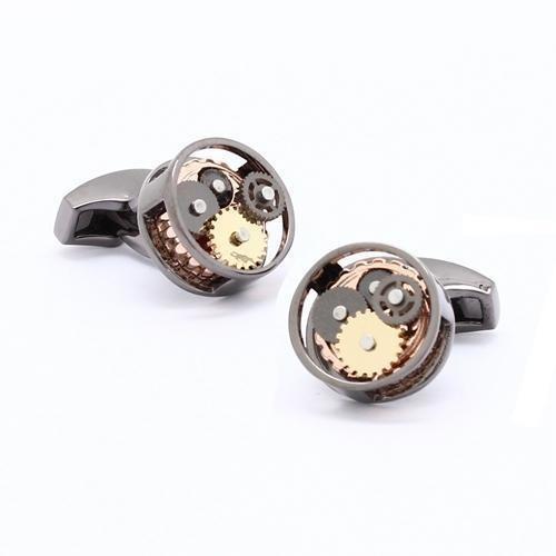 Steampunk Gears Round Gunmetal Cufflinks