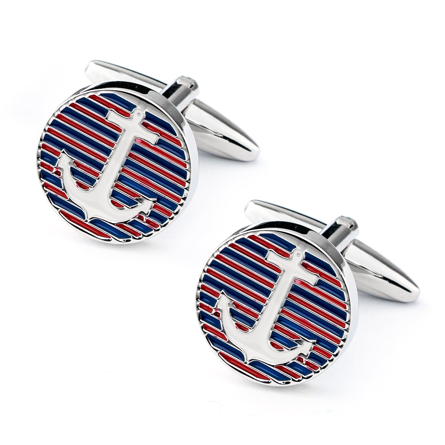 Red and Blue Stripes Anchor Cufflinks