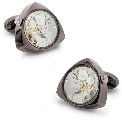 Working Watch Movement Steampunk Cufflinks Gunmetal and Silver Reuleaux