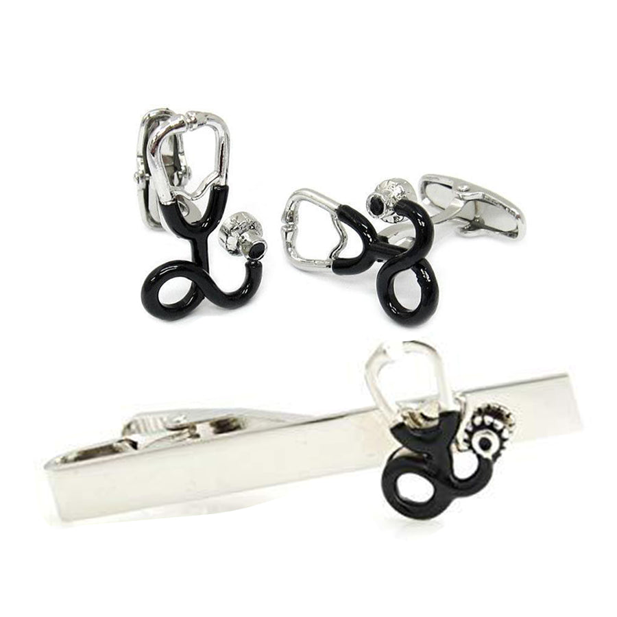 Stethoscope Cufflinks & Tie Clip Set