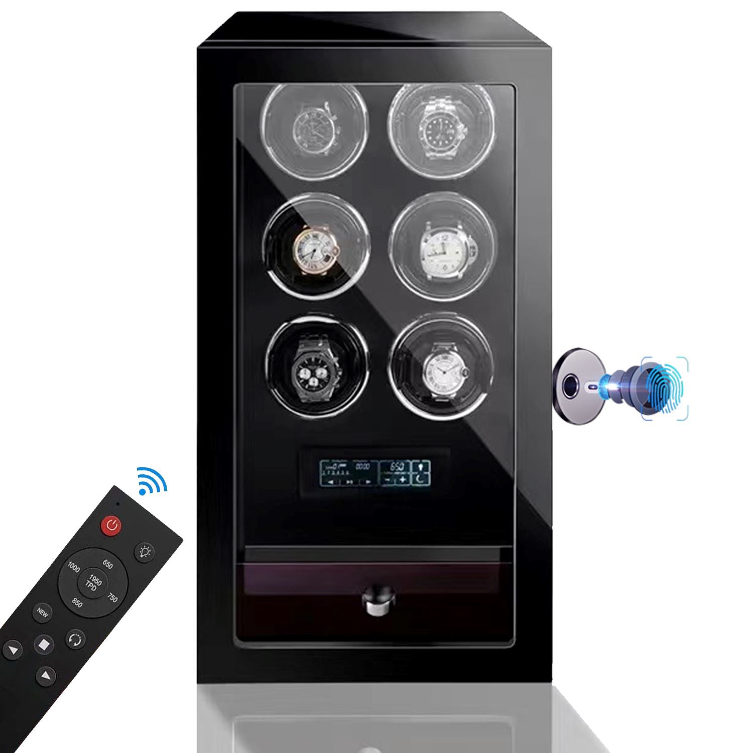 Yarra Watch Winder for 6 Watches + Drawer with Fingerprint Lock